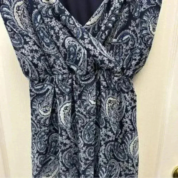 Smart Set Maxi Dress Wrap Front Sheer Flowy Hi Low Asymmetric  Blue Paisley XS - Picture 6 of 15